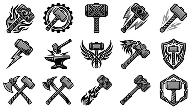Blacksmith and forge themed industrial logo emblems.