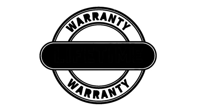 Minimal black silhouette icon, simple flat vector, bold black shape, no, no shading lifetime warranty stamp on a, flat icon style