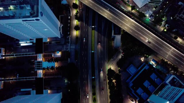 Indoesia skyline aerial view from above drone footage in 4k jakarta city.