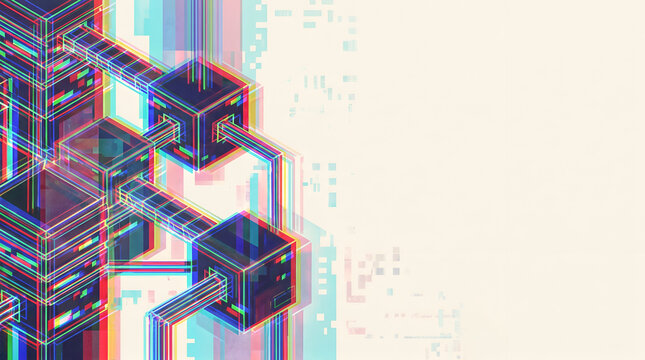 Abstract 3D digital database network concept chromatic aberration pop style .