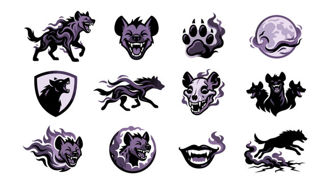 Hyena skulls and flaming animal spirit logo collection.