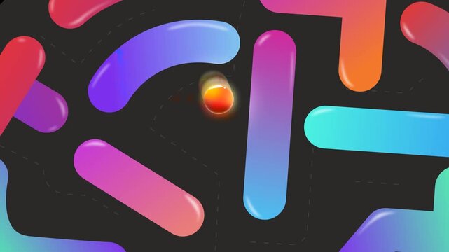 Vibrant Colorful Neo-Memphis Rounded Bar Pattern Background with Floating Sphere Element 2D Animation