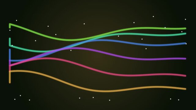 Abstract colorful glowing wave lines animation on dark background