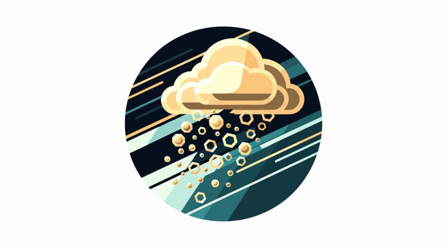 Abstract cloud with raindrops and circular patterns design.