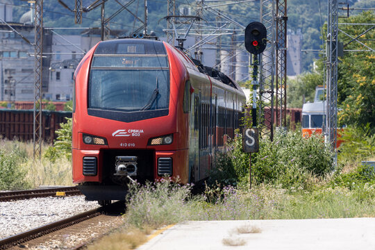 SrbijaVoz Passenger Train at Valjevo Railway Station, Serbia