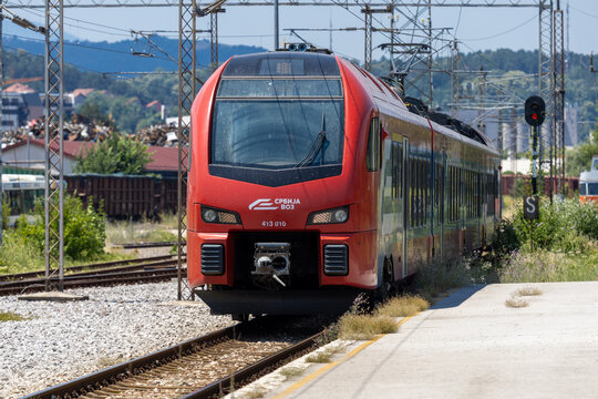 SrbijaVoz Passenger Train at Valjevo Railway Station, Serbia