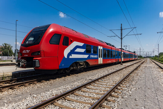 SrbijaVoz Passenger Train at Valjevo Railway Station, Serbia