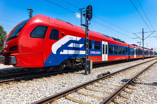SrbijaVoz Passenger Train at Valjevo Railway Station, Serbia