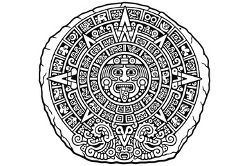 Naklejka premium Ancient aztec sun calendar stone carving illustration Vector