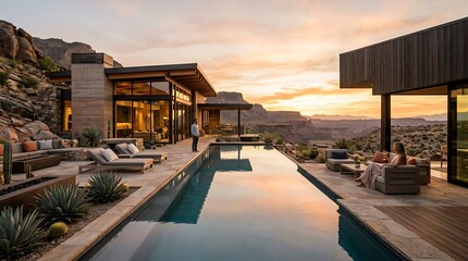 Obraz premium Modern desert home with infinity pool.