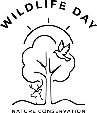 Wildlife day nature conservation logo with tree deer and bird  eco friendly symbol