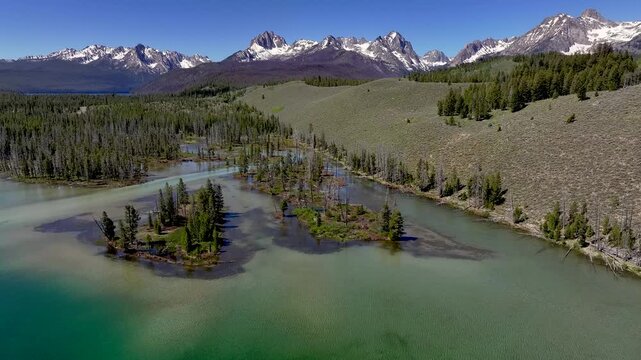 Meandering stream flows into Little Redfish Lake