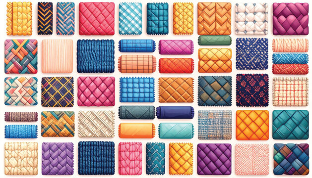 Colorful Fabric Swatches Patterns Textures.
