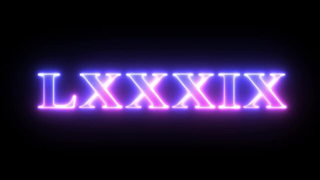 From the Glitch effect arises Roman numerals LXXXIX. Then the TV turns off. Alpha channel Premultiplied - Matted with color black