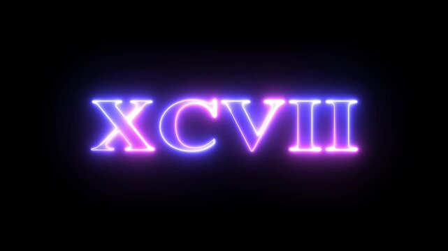 From the Glitch effect arises Roman numerals XCVII. Then the TV turns off. Alpha channel Premultiplied - Matted with color black