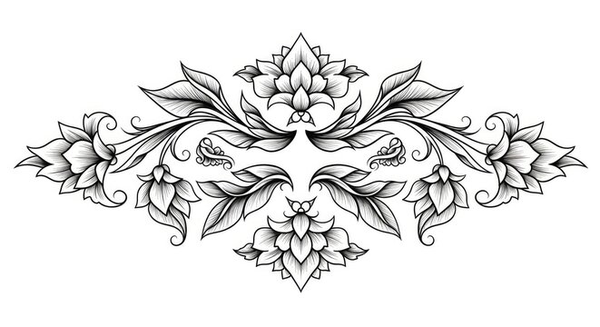 Decorative floral horizontal border scroll design illustration.