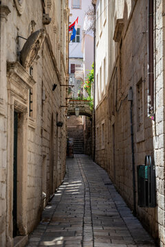 Typical narrow street in the Old City of Dubrovnik, Croatia