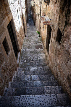 Typical narrow street in the Old City of Dubrovnik, Croatia