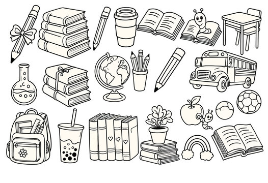 School supplies and education icons for kids learning