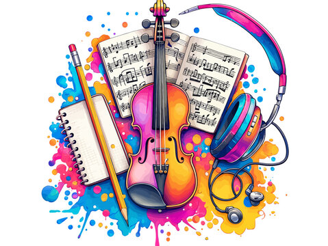 Vibrant music composition tools colorful illustration