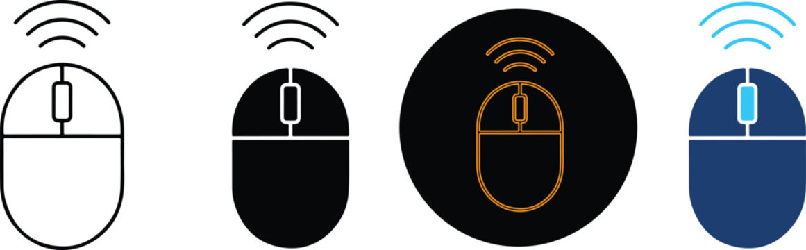 A collection of four diverse wireless computer mouse icon designs
