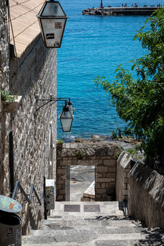 Stairs leading to the sea in the Old Town, Dubrovnik, Croatia