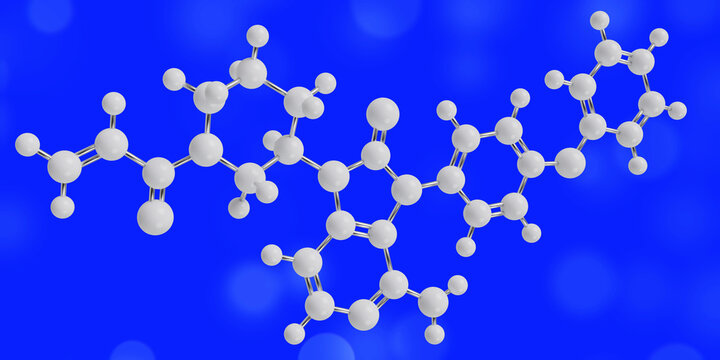 Tolebrutinib drug molecule. BTK inhibitor, Bruton's tyrosine kinase inhibitor, multiple sclerosis treatment. 3D render