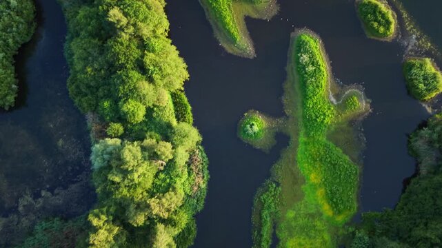 Aerial Drone View of Pennington Flash Nature Reserve, Leigh, Greater Manchester, UK