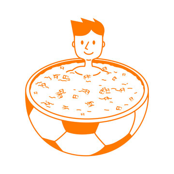 Vector illustration in minimal linear style of a man is taking an ice bath for health treatment.