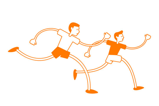 Vector hand drawn in minimal linear style of people are running or jogging for healthy lifestyle.