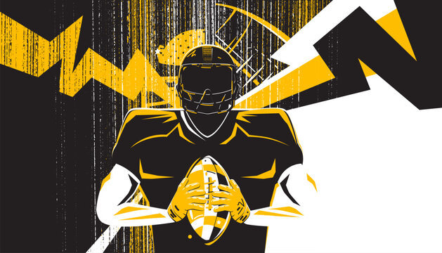 Vector illustration of American football player in action. Sport concept