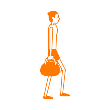 Vector hand drawn in minimal linear style of a man training the farmers carry workout of Hyrox functional training
