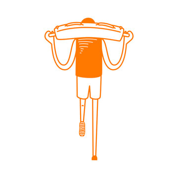Vector hand drawn in minimal linear style of a man training the sandbag workout of Hyrox functional training
