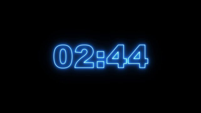 3 minute stopwatch , analog glowing neon clock icon animation on black background. Dynamic 3 minute countdown timer with neon effect.