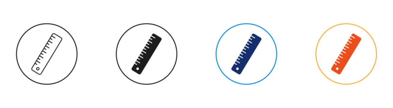 Ruler icon set. Collection of outline and colored measuring ruler symbols representing precision measurement, drafting, engineering, architecture, education, and design tools.