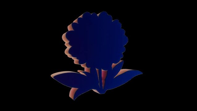 3d rendered iridescent flower icon, dark floral symbol with holographic metallic gradient edges on black background