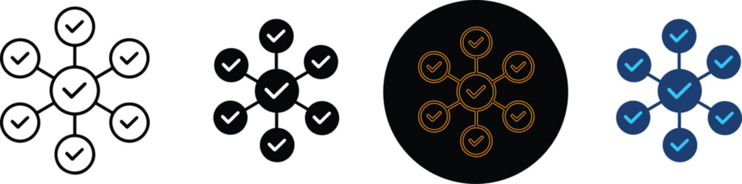 Four Different Styles Of Network Checkmark Icons In A Row