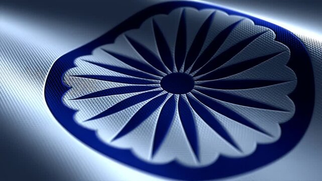 Ashoka Chakra Wheel on Indian Flag Waving with Textured Details