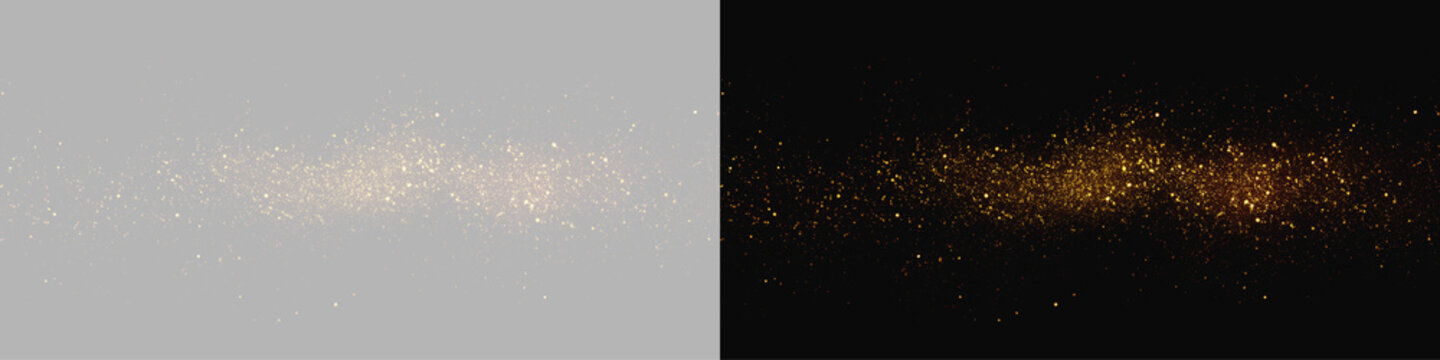 Golden glitter dust trail overlay on split screen background