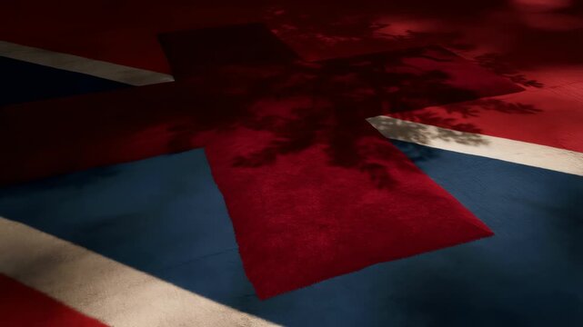 Nordic Cross Flag with Tree Shadow on Norwegian Cloth Fabric