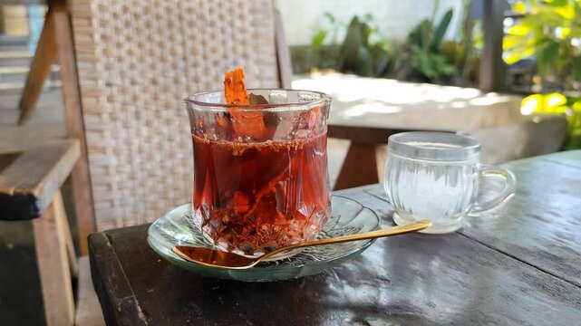 This is Wedang Uwuh, a traditional drink from Yogyakarta, Java, made from an infusion of various natural spices that are beneficial for health. Drinks for a healthy lifestyle.