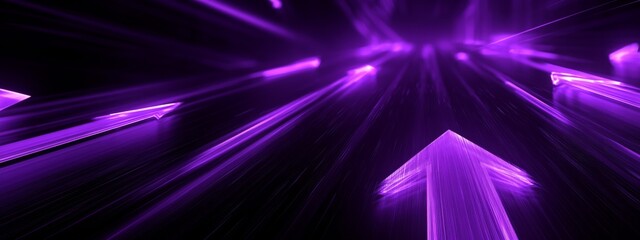 Obraz premium Dynamic Energy Arrows in Upward Motion on Dark Background with Vibrant Purple Light Effects