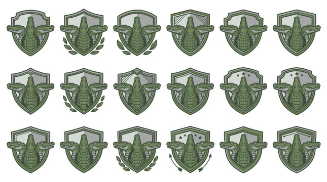 Military style green alligator patch logos.
