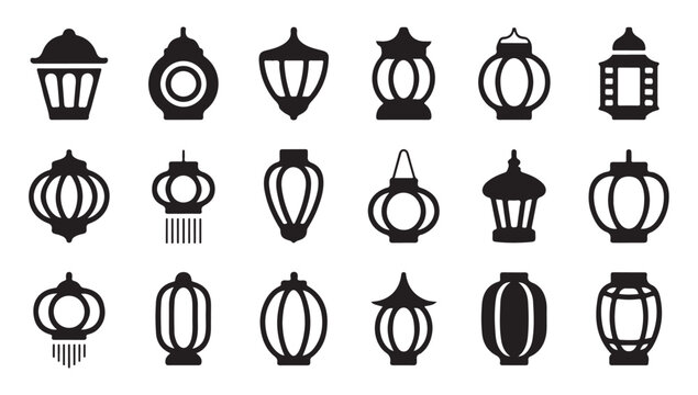 Traditional ramadan lantern silhouettes set with various shapes for islamic holiday decor.