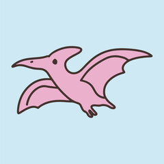 Cute minimalist pink pterodactyl illustration, simple cartoon prehistoric flying dinosaur icon © Griyolabs