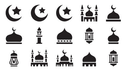 Mosque dome architecture and traditional ramadan lantern vector icons set for graphics. © Tanvir