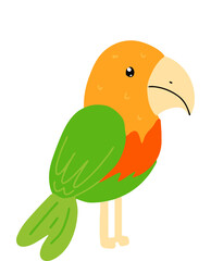 Fototapeta premium Cute Cartoon Bird Holding a Flower on a Bright Yellow Background Colorful Whimsical Illustration for Kids and Spring Themes