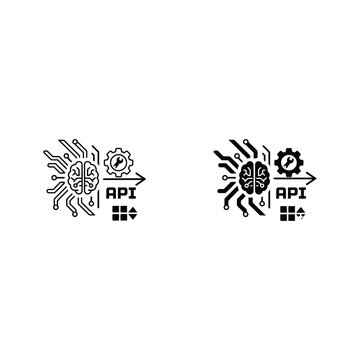 Api integration and web service icons with spider web and gear symbols, web development