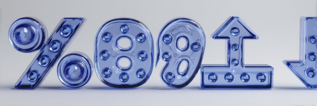 Blue 3D Percent Symbol and Numbers 809 with Up and Down Arrows.