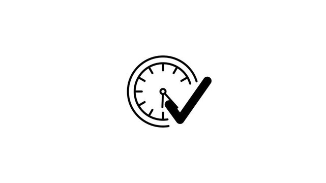 Clock icon with checkmark animation isolated on white background